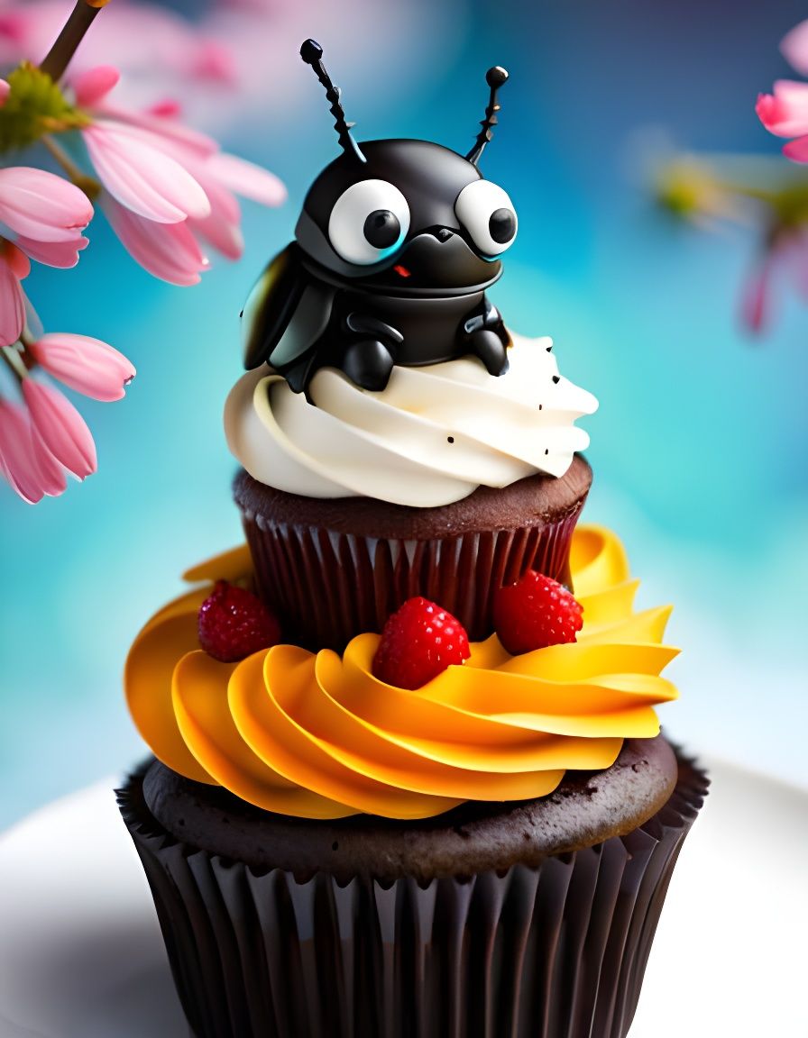 Chibi Beetle on Cupcake: Fantasy Food Macro