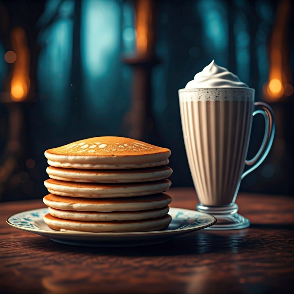 Pancakes and Milkshake in Fantasy Concept Art Style