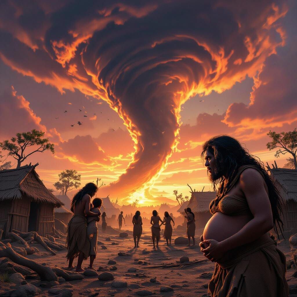 Colossal Tornado Destroys Hominin Village at Sunset