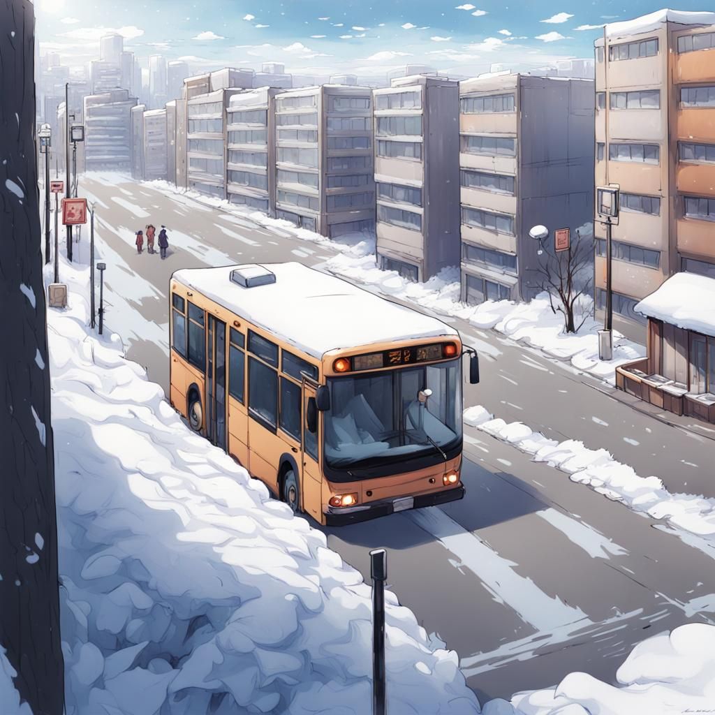 Winter Bus Stop in Anime Style