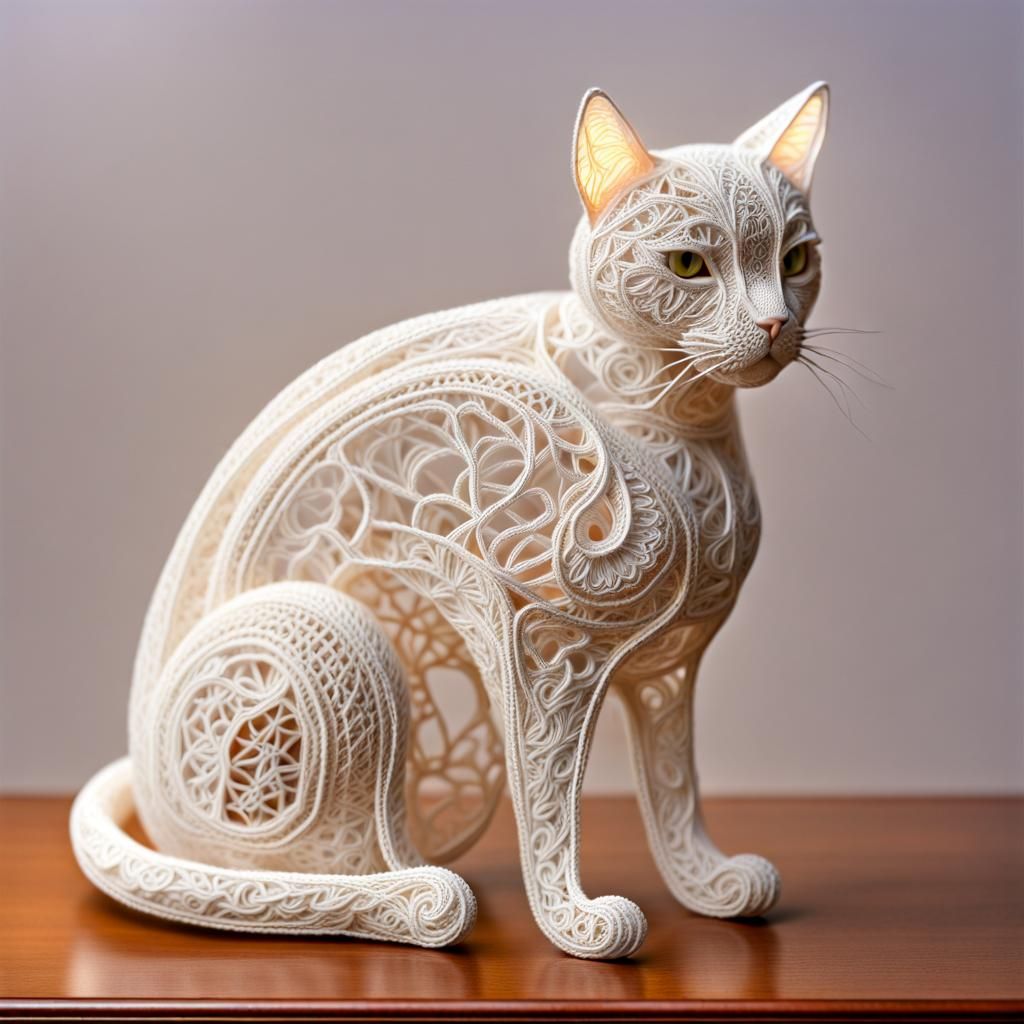 Lace Cat Sculpture in High Resolution