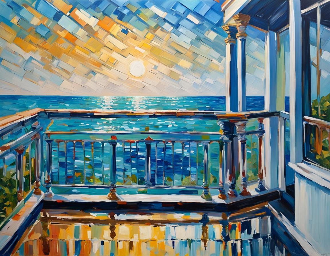 Balcony Sea View in Neo-Impressionistic Style