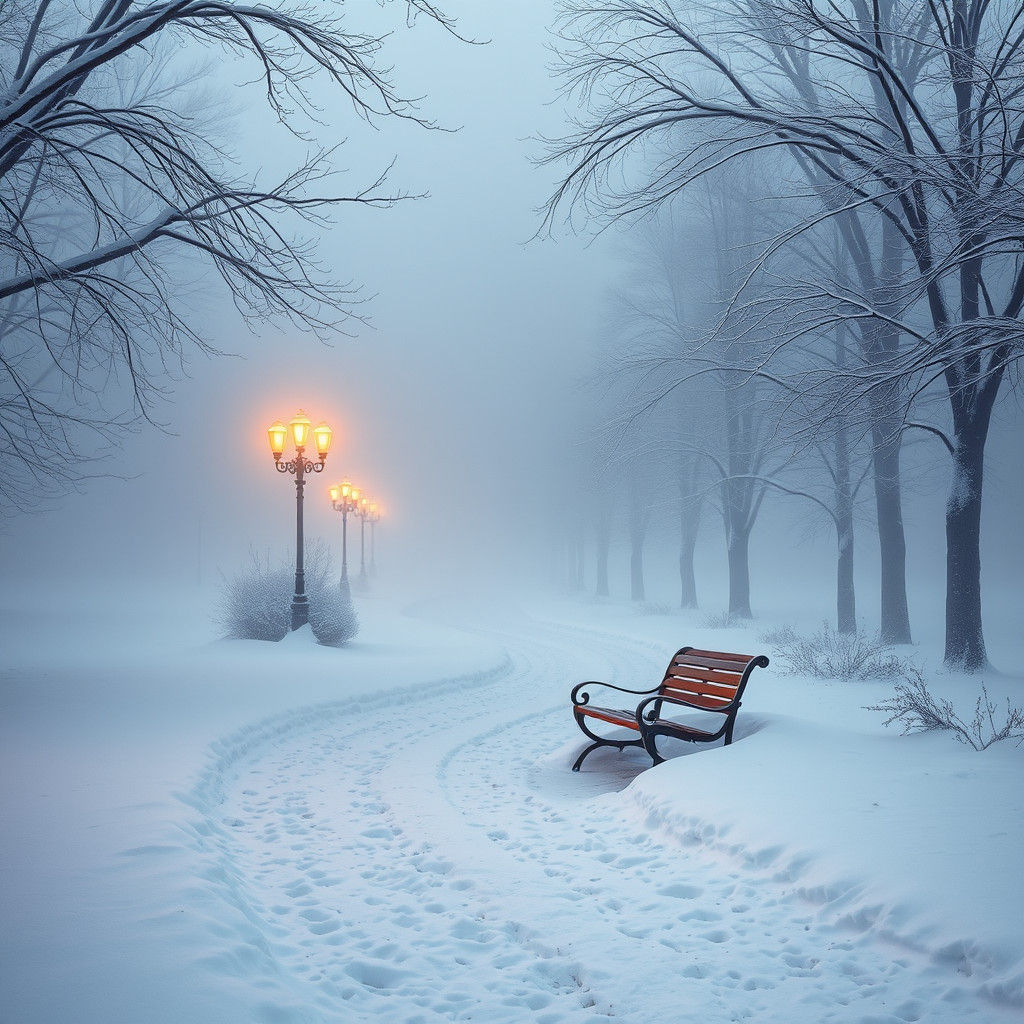 Ethereal Winter Park in Hyperrealism Style