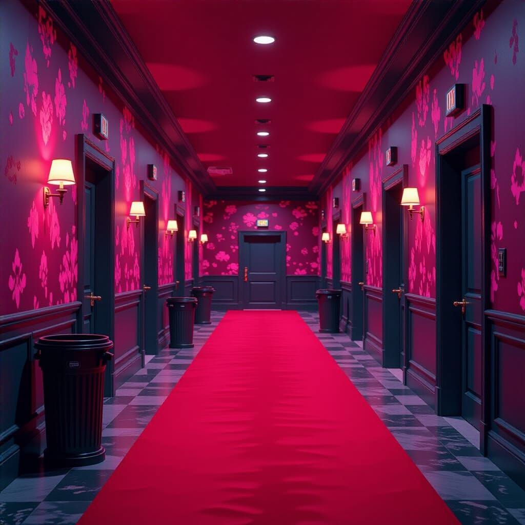 Infinite Theatre Hallway in Painterly Digital Style