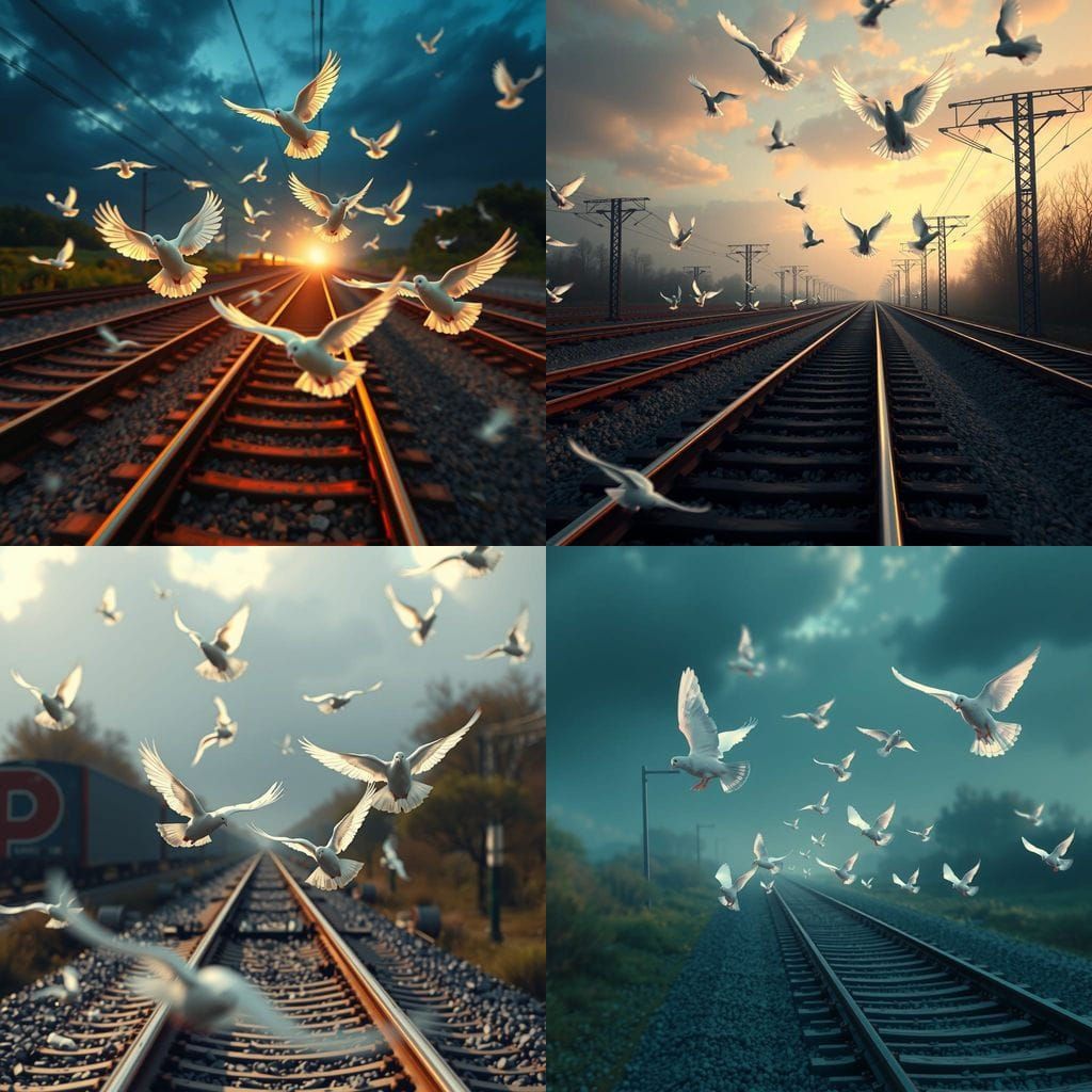 Ethereal Doves Soar Over Majestic Train Tracks in a Fantasti...