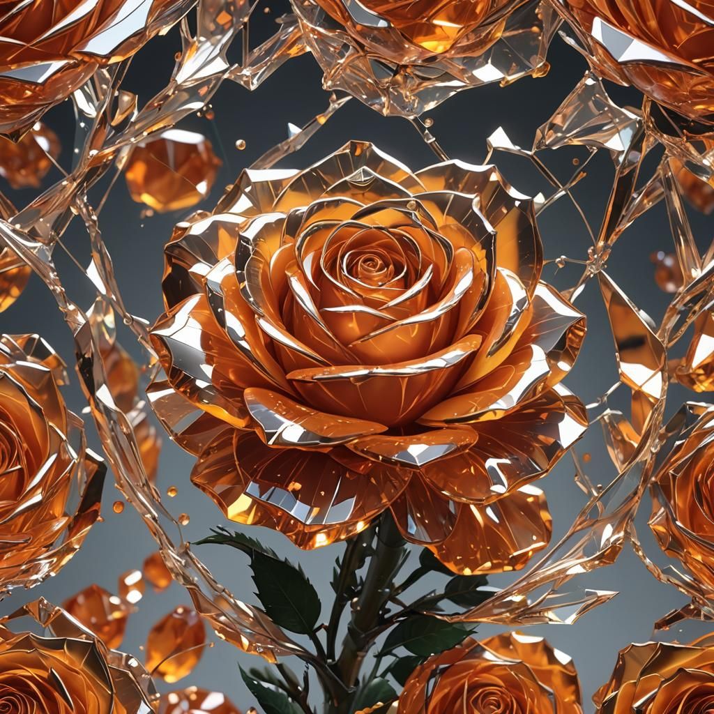 Orange Crystal Rose: 3D Anime Art