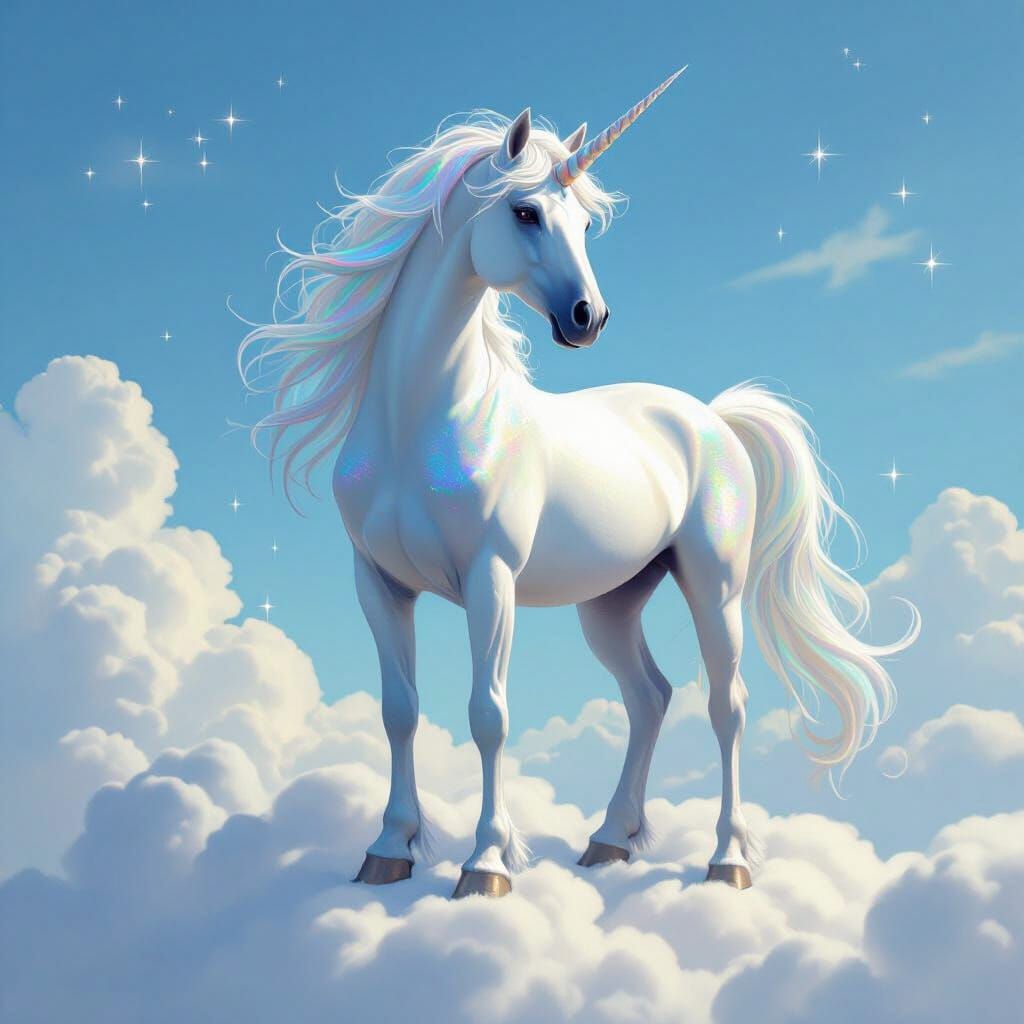 Majestic Unicorn on a Cloud in Dreamy Style