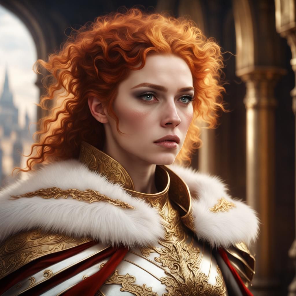 Beautiful Maiden in White and Gold Armor