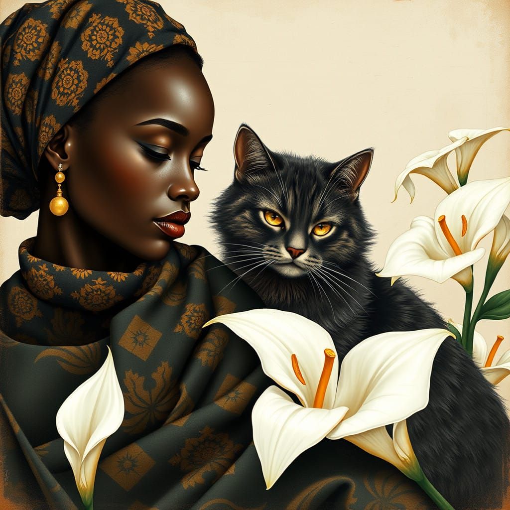 African Woman in Vibrant Kente Cloth, Surrounded by Elegant...