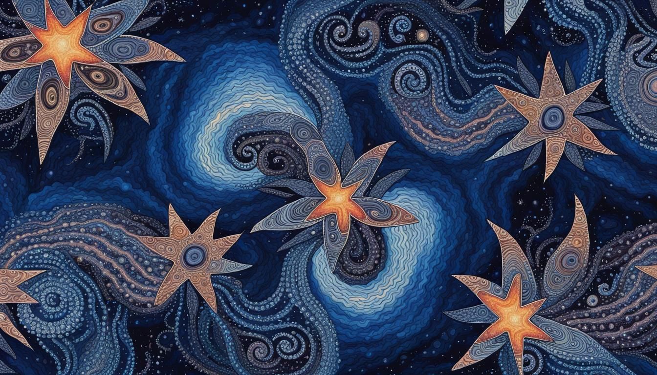 Aboriginal Batik of Stars Spinning in Maelstrom
