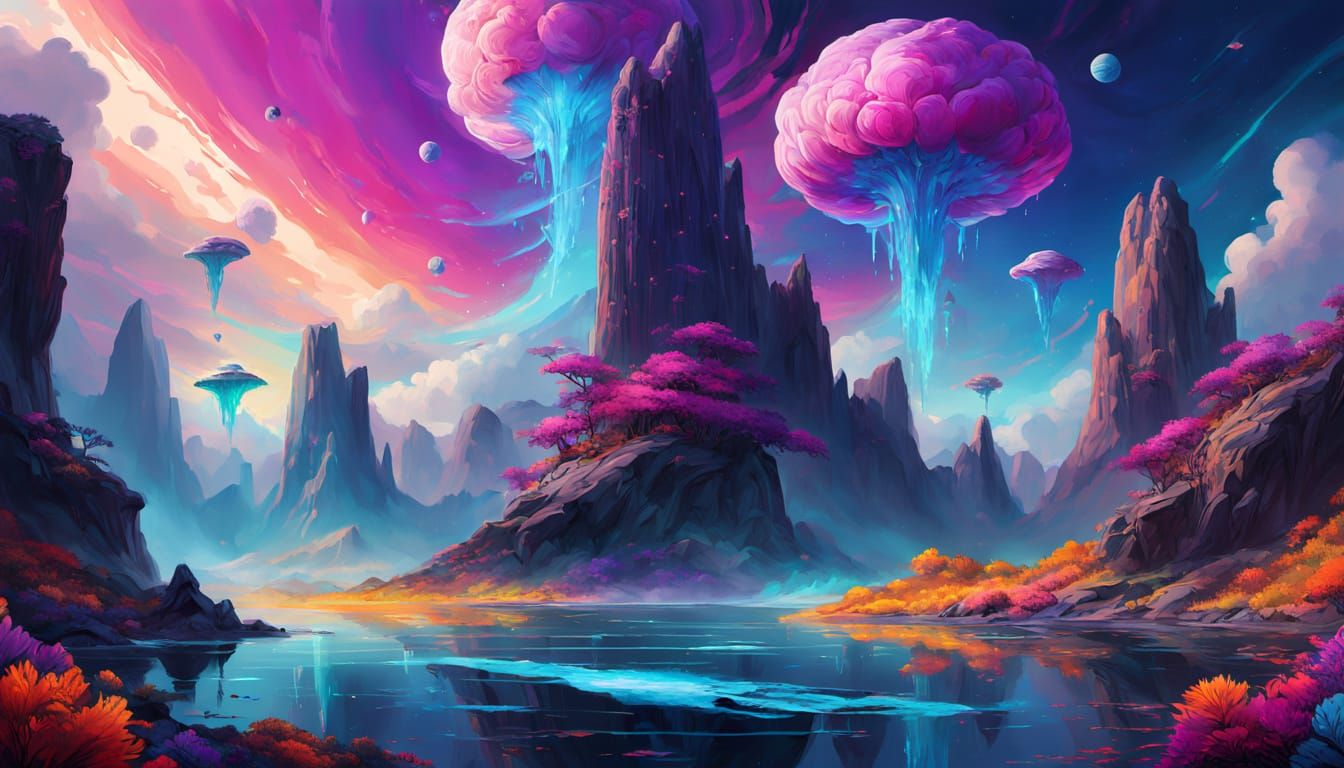 Majestic Spacecraft Amid Bioluminescent Alien Flora