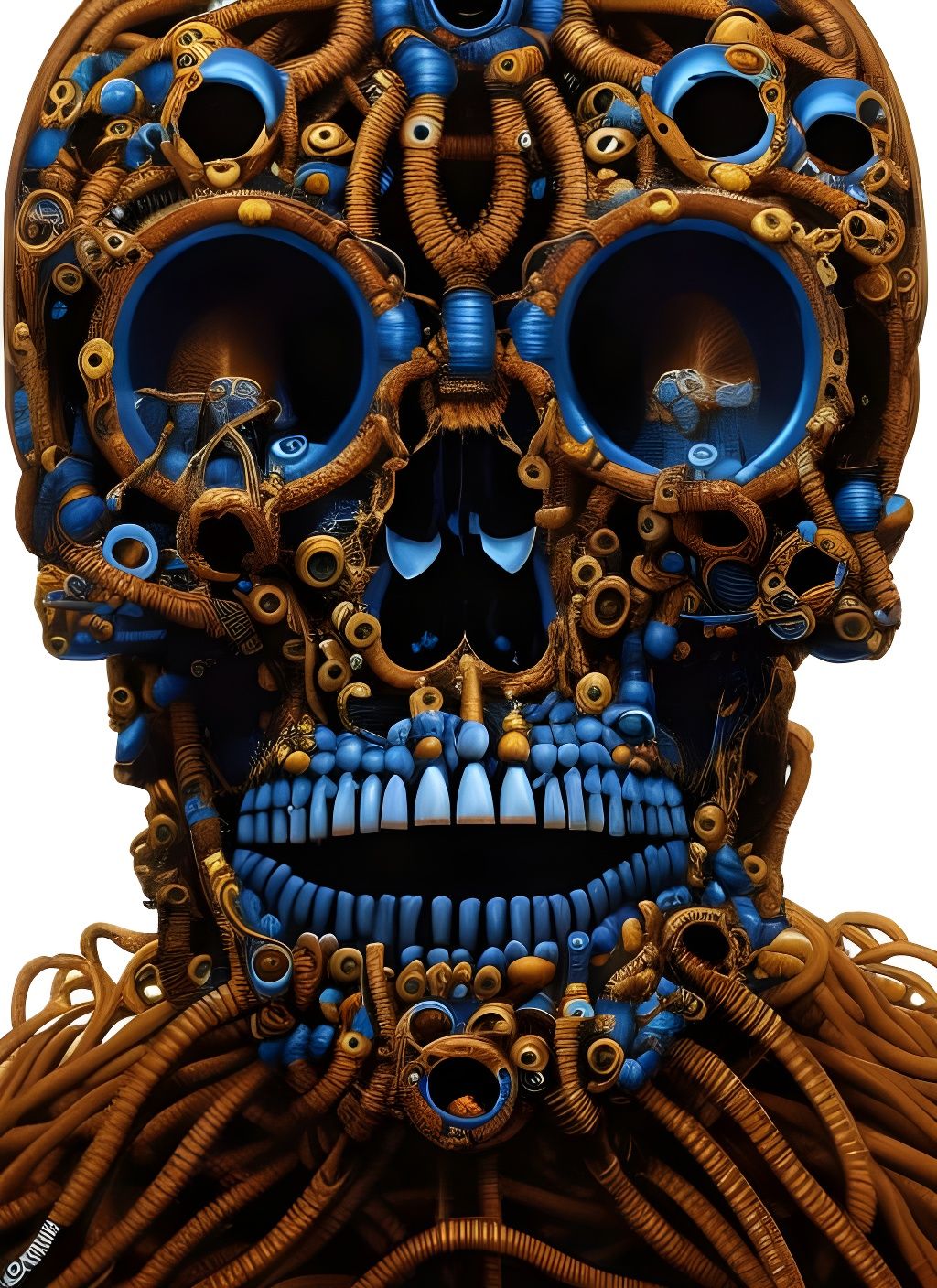 Skull Connected to Cables in Surreal Style