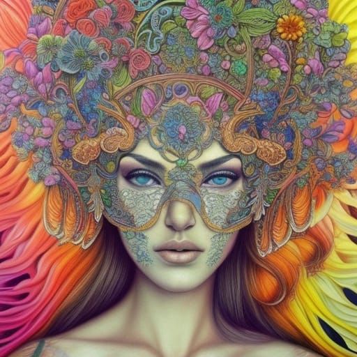 Detailed Colored Pencil Drawing of Flower Goddess