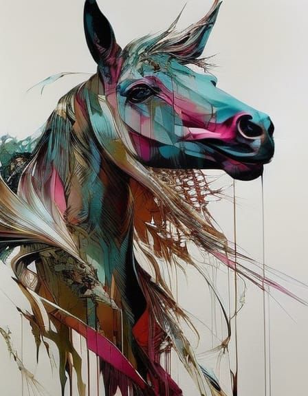 Detailed Horse Portrait in Mixed Media Style
