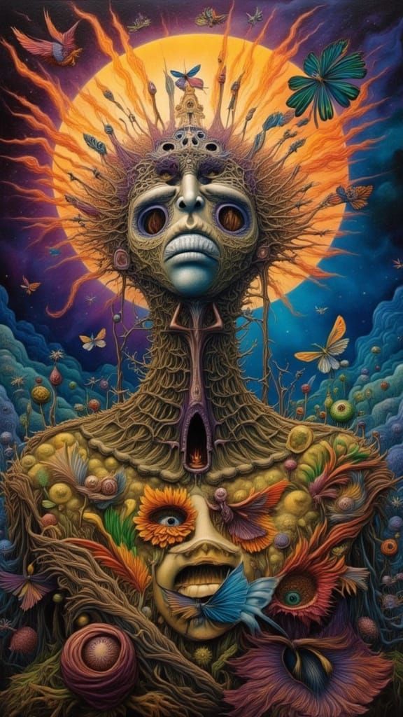 Fractal Man with Flaming Wings and Rainbow Kingdom