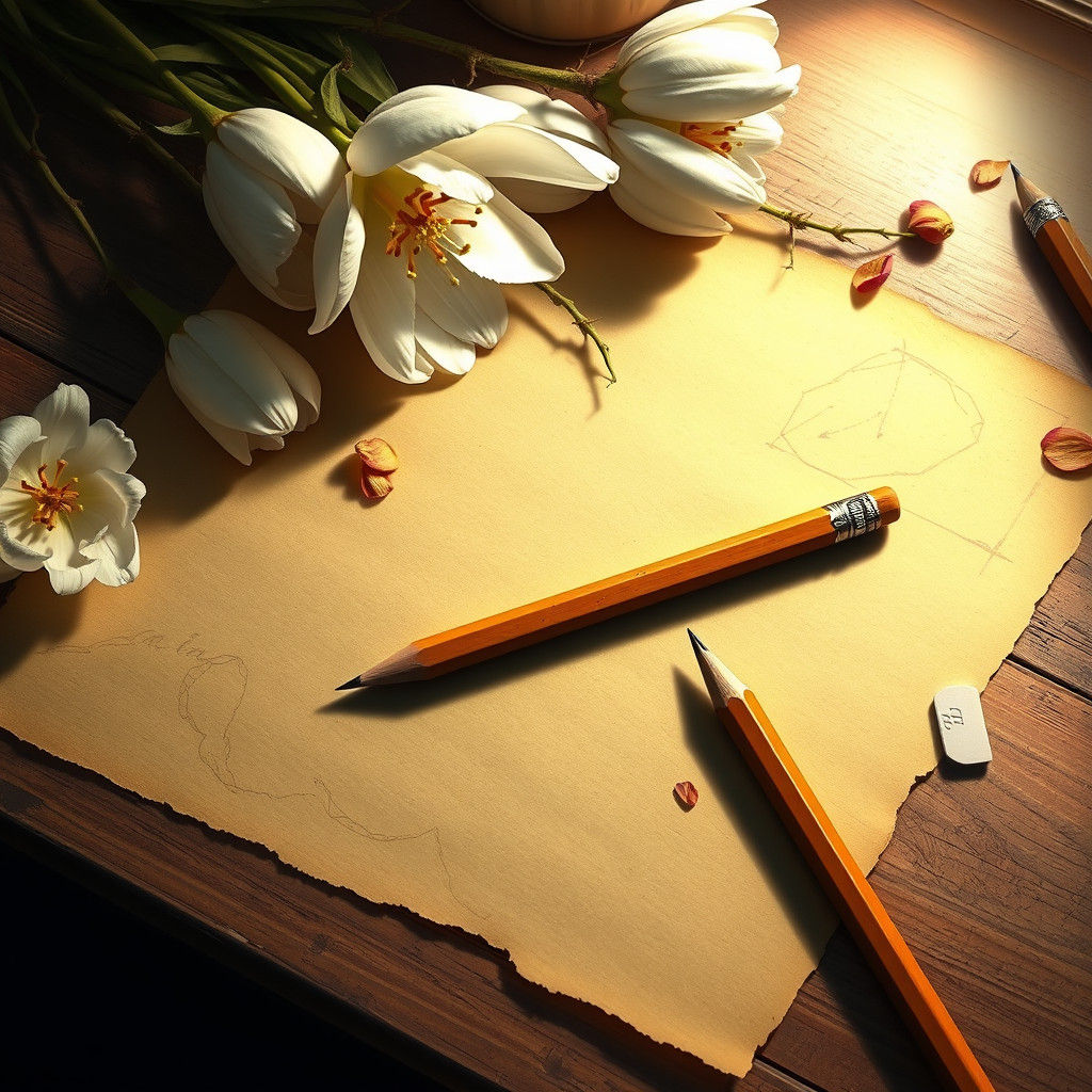 Pixel Art Pencil Surrounded by Dead Tulips