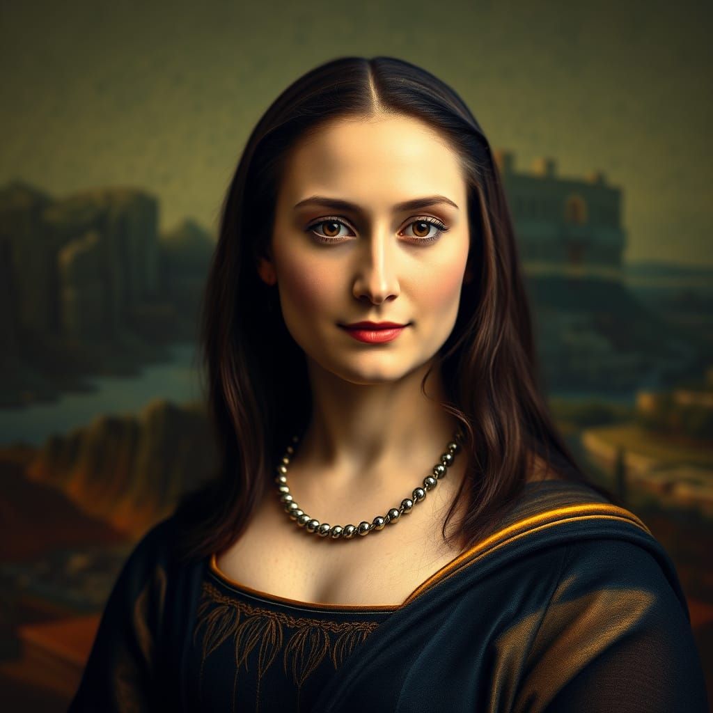 Mona Lisa in Coco Chanel Dress: Hyperrealistic Portrait