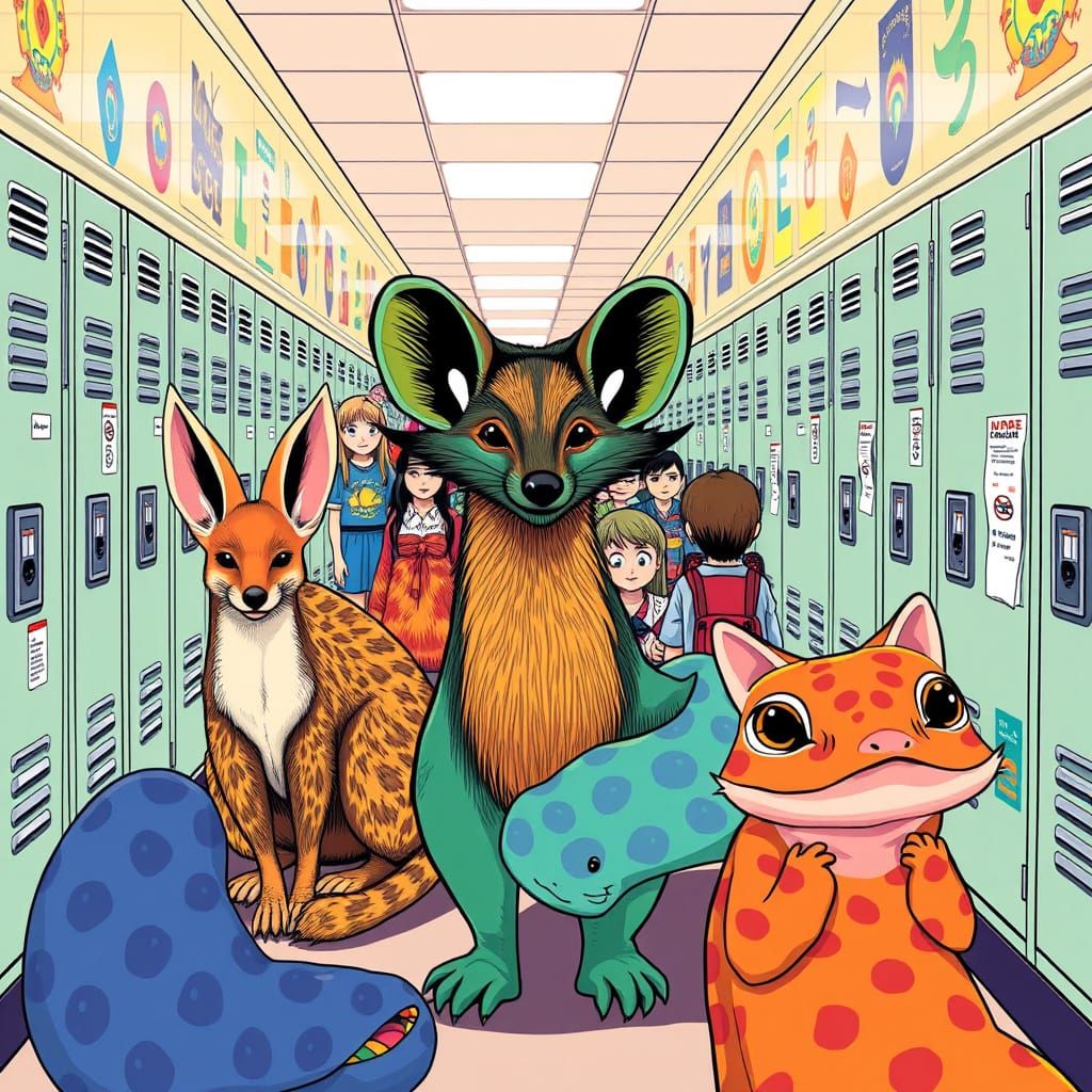 Exotic Animals in School, Playful Art Style