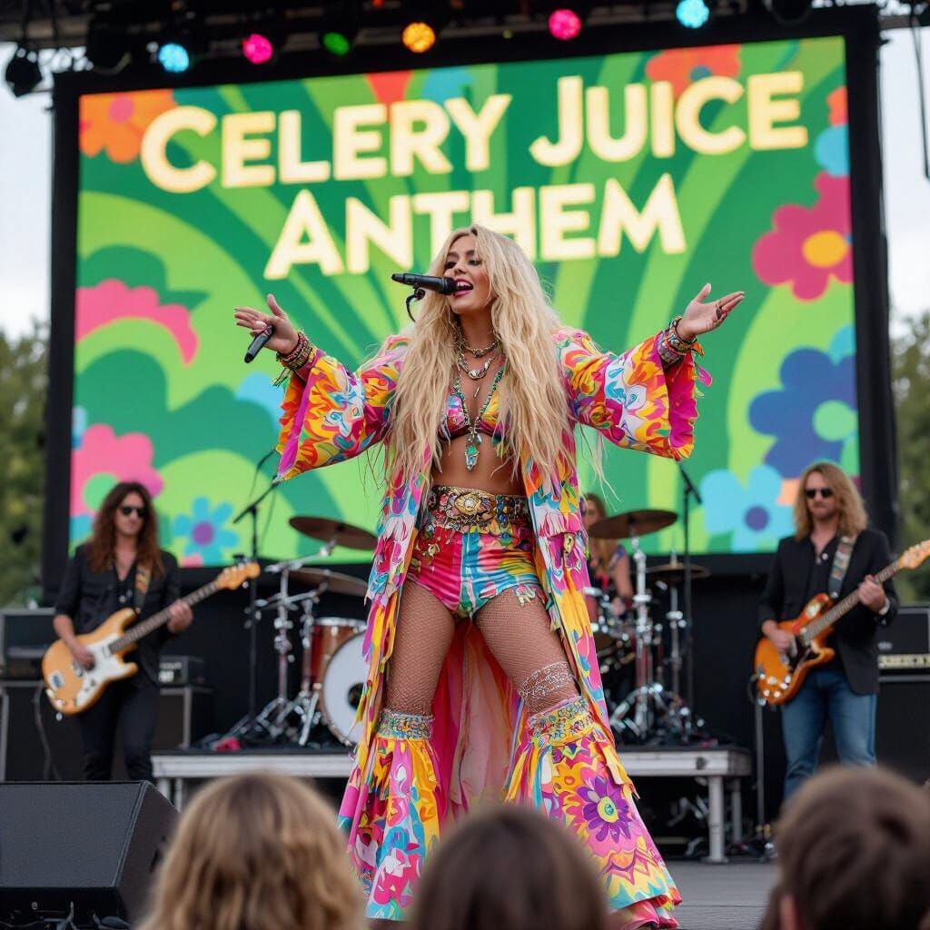 Rock Singer Performs in Concert, Murakami Style