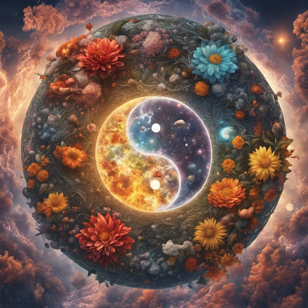 Peaceful Solarpunk Earth: A Hyperrealistic Celestial Yin Yan...