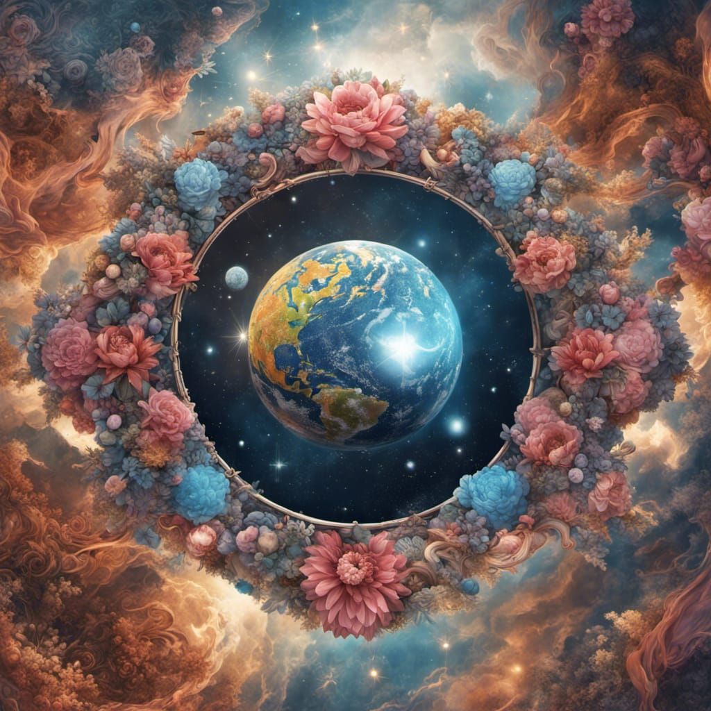 Solarpunk Peace on Earth: A Celestial Floral Design