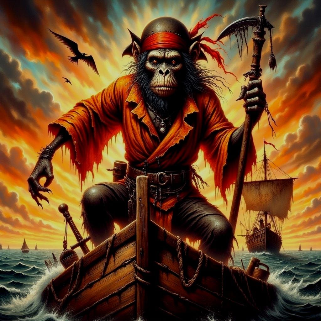 White Monkey Pirate in Dark Fantasy Style