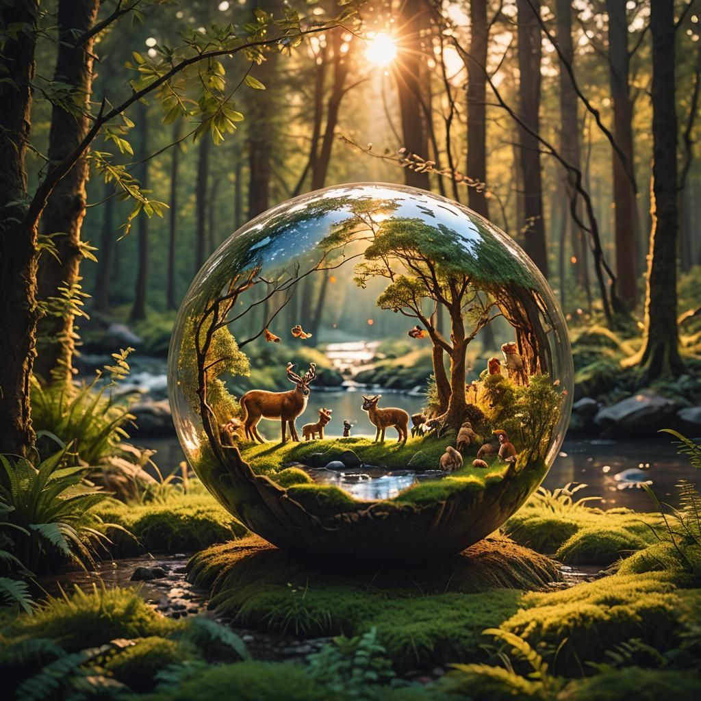 Enchanted Forest Inside Glass Sphere at Sunset