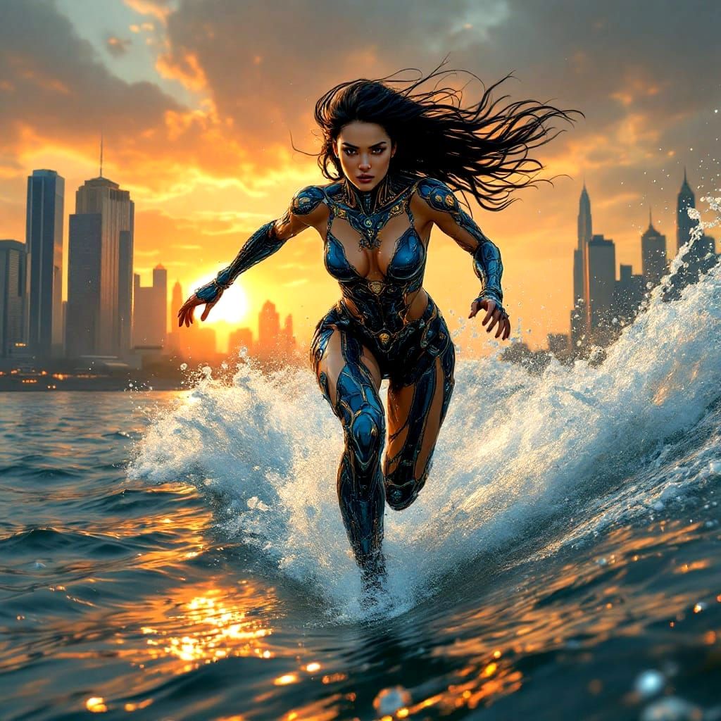 Ethereal Persian Superheroine Runs on Water