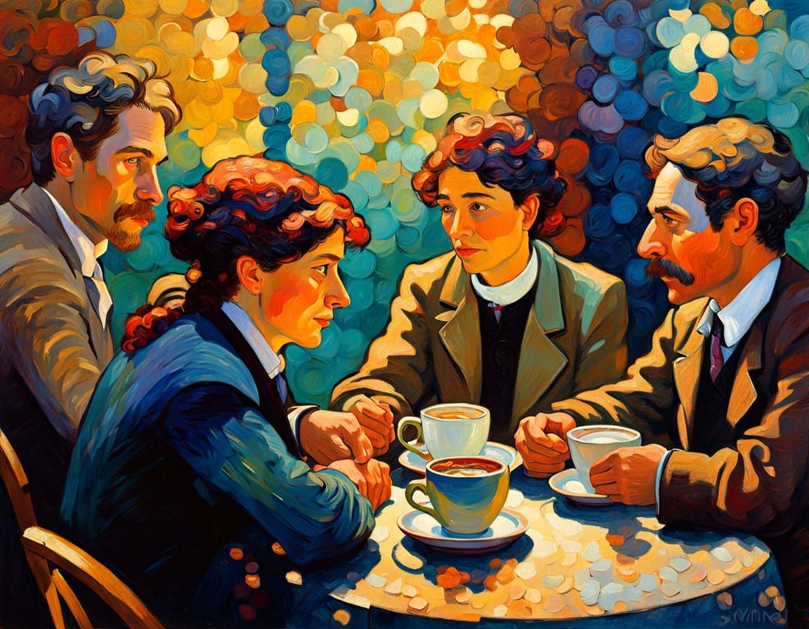 Parisian Café in Neo-Impressionist Style