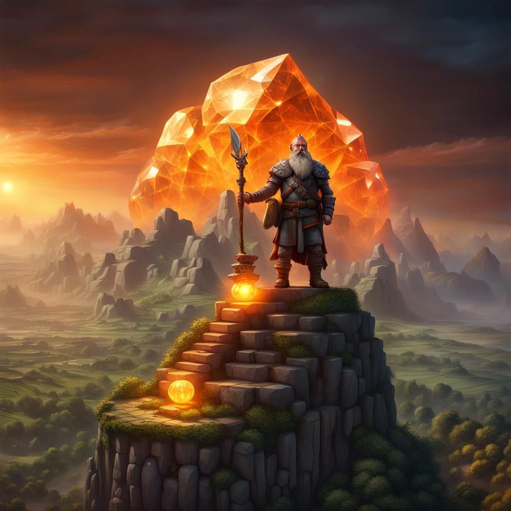 Dwarven King on Ziggurat with Crystal