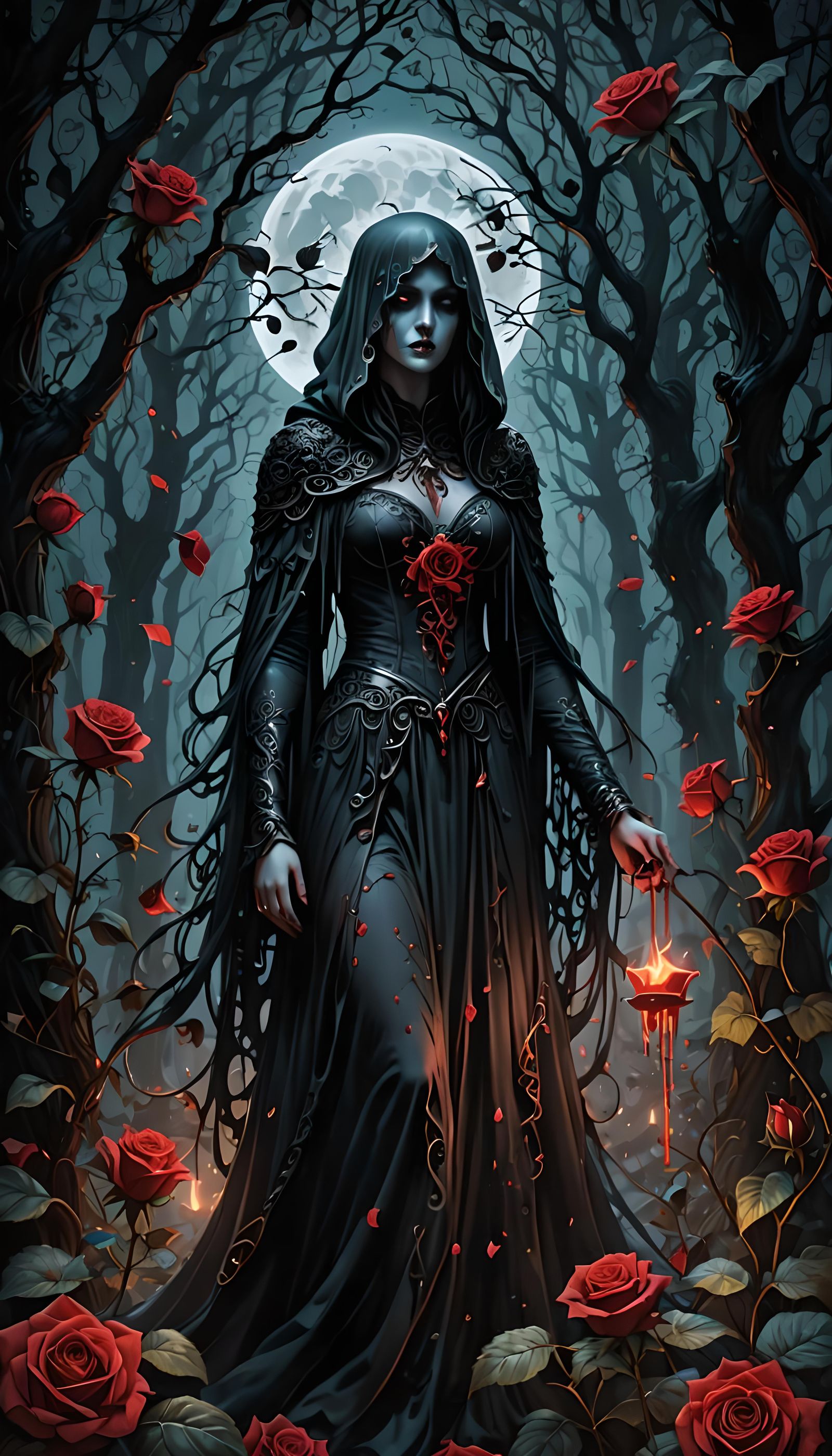 Ethereal Ghost Among Roses in Gothic Horror Style