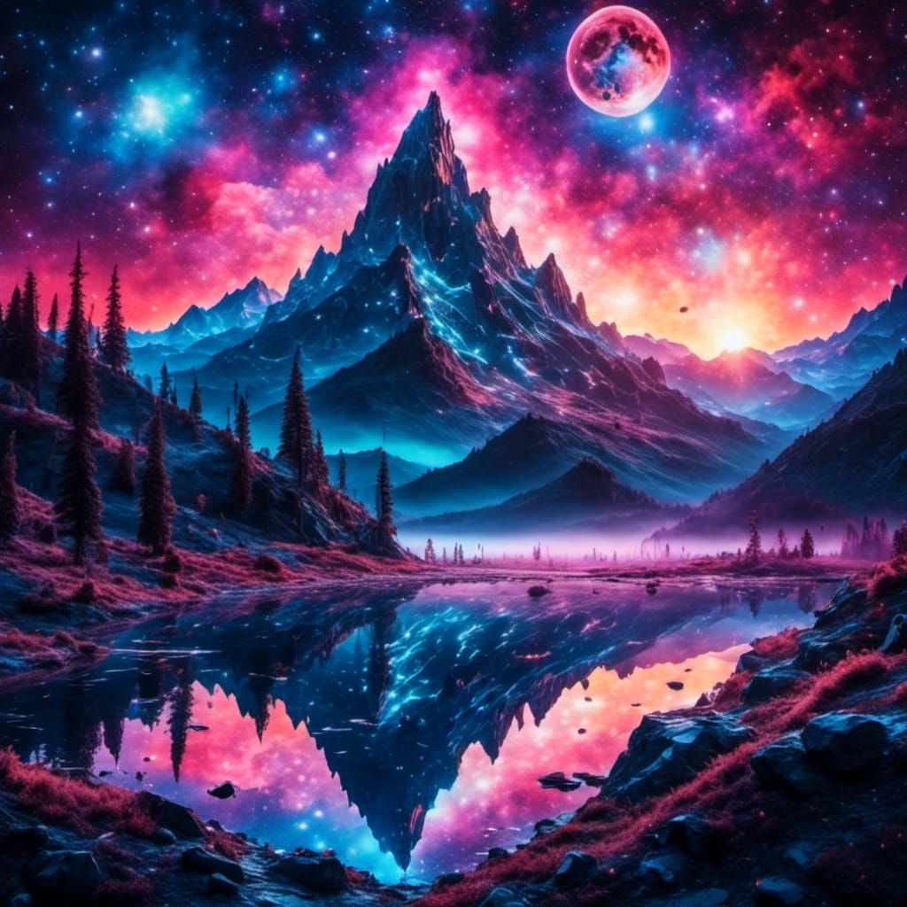 Vibrant Watercolor Galaxy Print in Graffiti Art Style