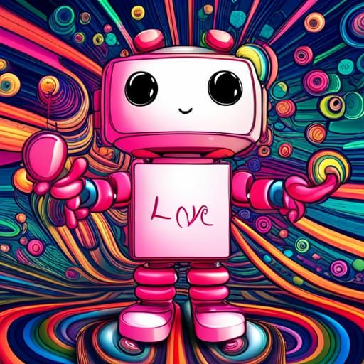 Cute Robot Spreads Love in Abstract Vector Art