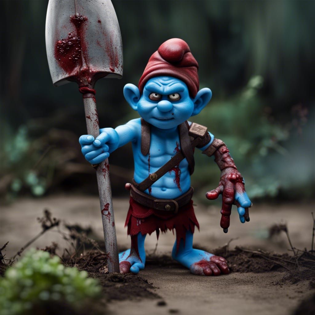Live Action Zombie Smurf with Spear Hand