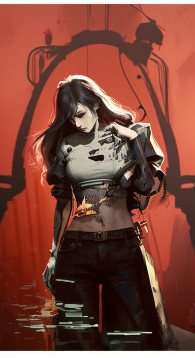 Distressed Woman in High-Tech Surveillance Scene