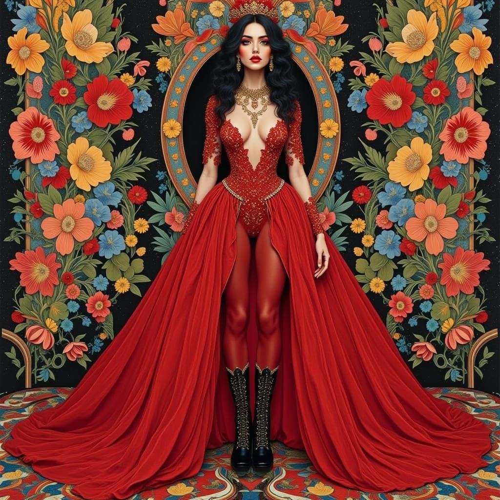 Brunette in Red Gown: Renaissance Avant-Garde