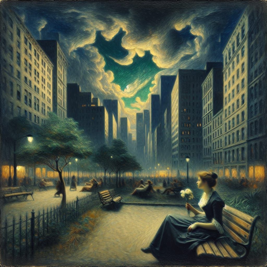 Surreal Dark Public Park Crime Scene Painting