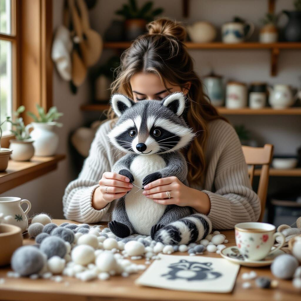Needle Felting a Raccoon Soft Sculpture