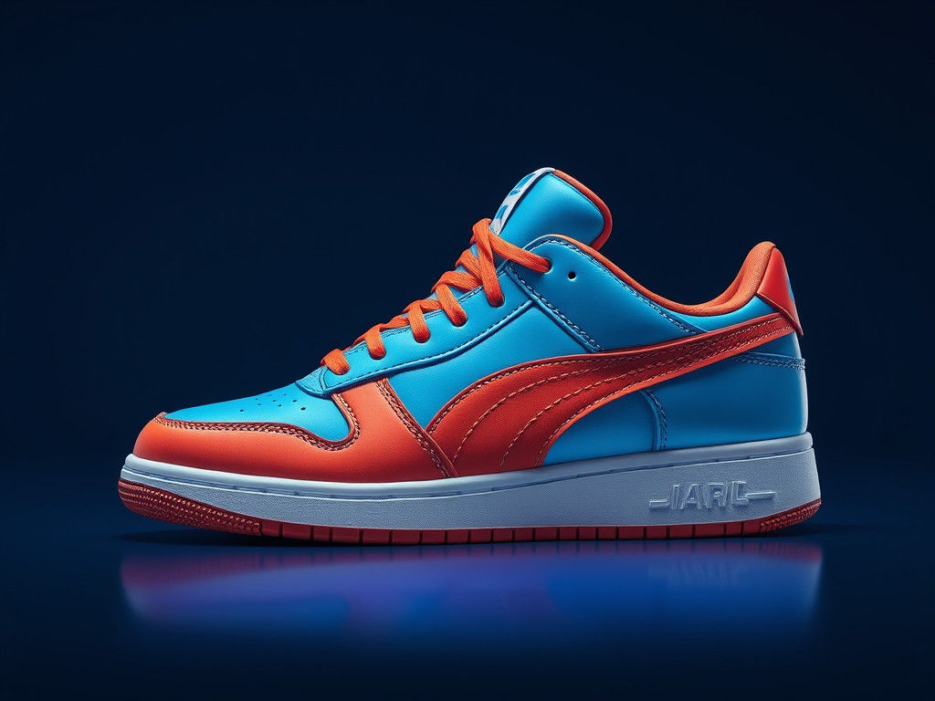Electronic Sneakers: Forceful Blue and Rust Render