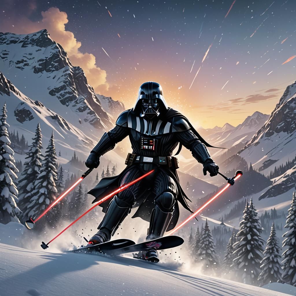 Darth Vader Skis Down Mountain in Pixar Style