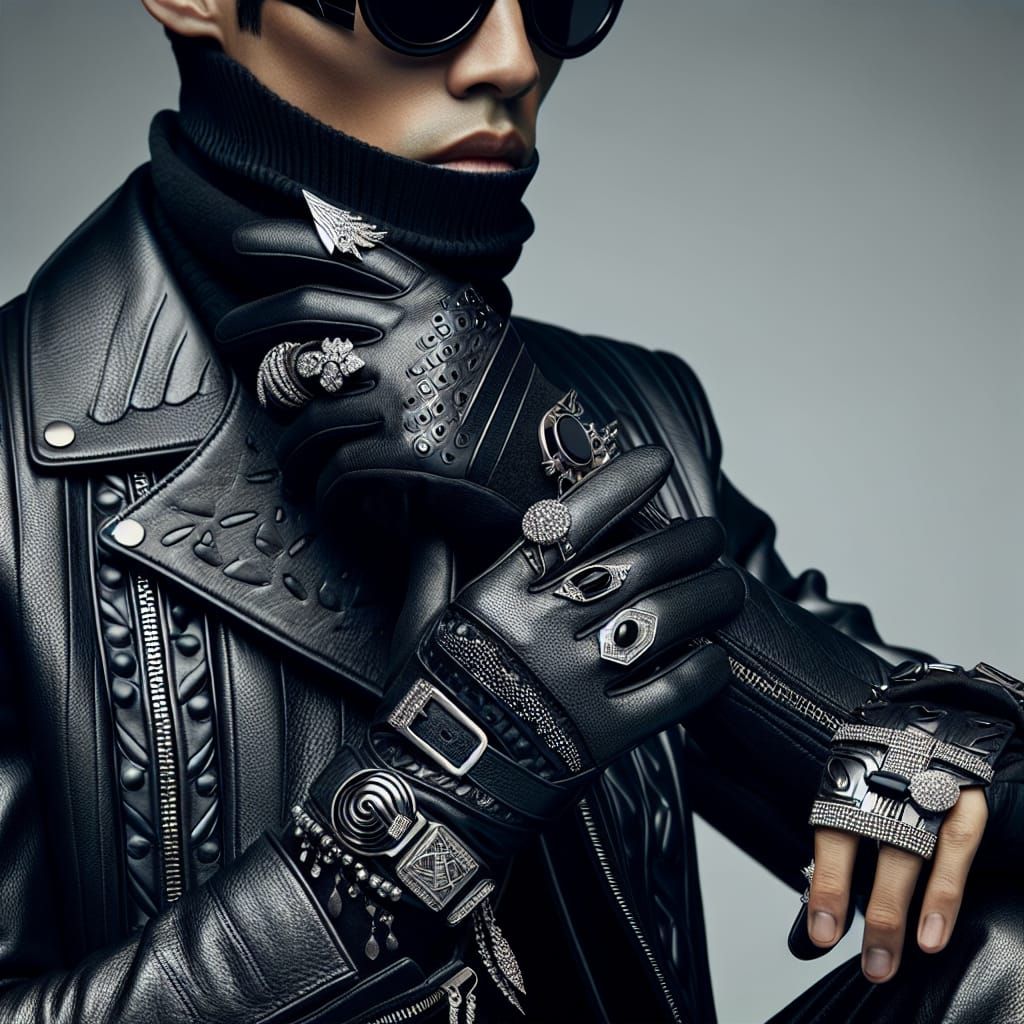 Woman in Black Leather with Diamond Jewelry