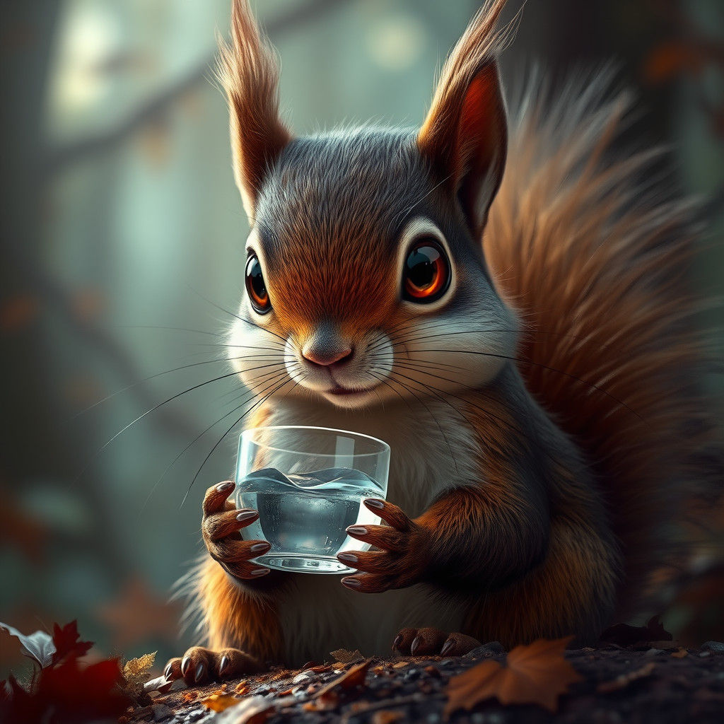 Squirrel with Shimmering Eyes in Mystical Forest