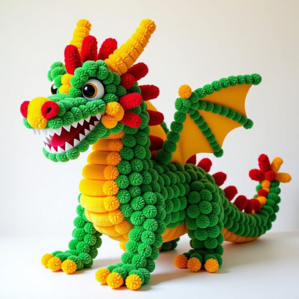 Pom Pom Dragon Sculpture: A Fluffy Fantasy