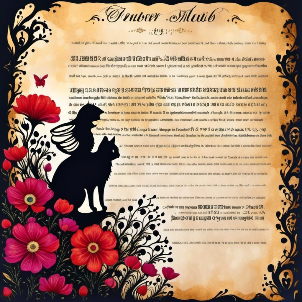 Gothic Cat on Notebook Page with Steampunk Elements