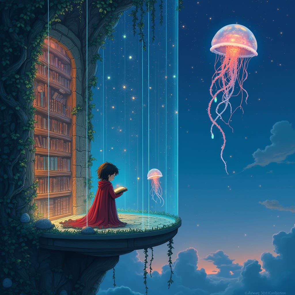 Floating Luminous Library Suspended by Jellyfish