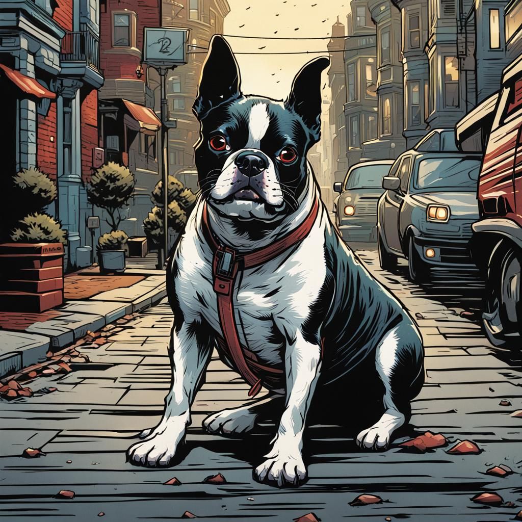 Boston Terrier in Comic Book Style Art