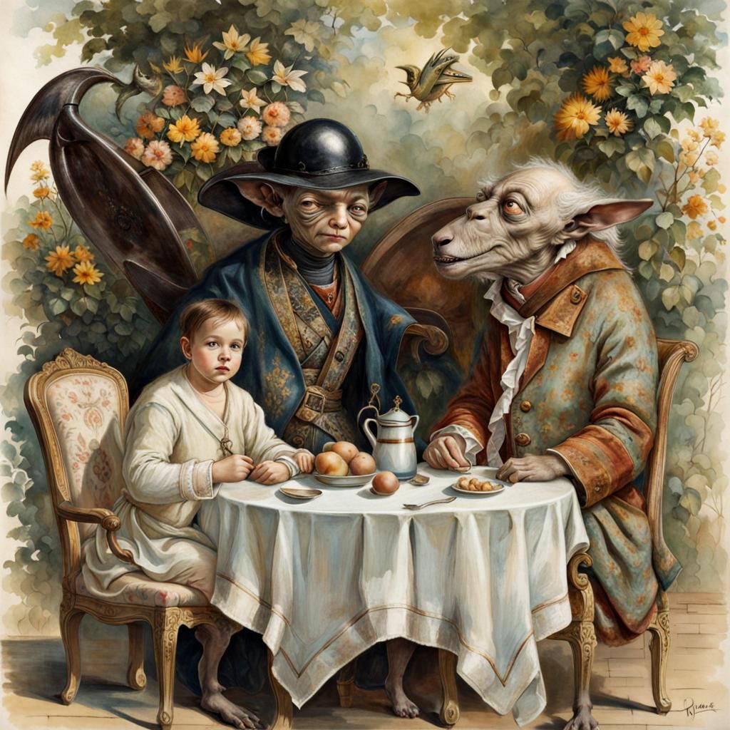 Surreal Alien Restaurant Celebration in Magical Realism