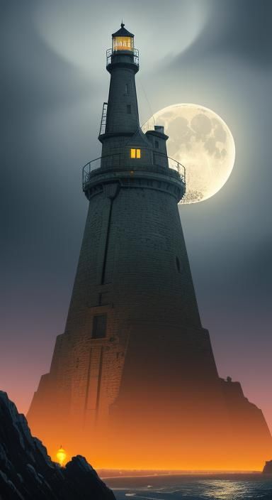 Lighthouse and Steampunk Airship in Van Gogh Style