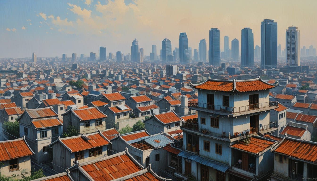 City Rooftop Oasis in Vietnamese Metropolis