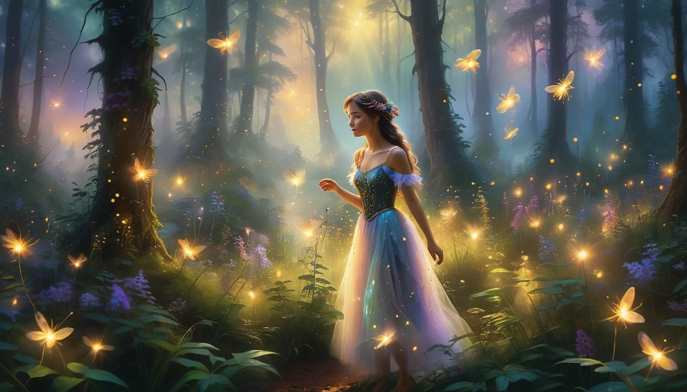 Magical Forest Solstice Celebration in Fauvist Style